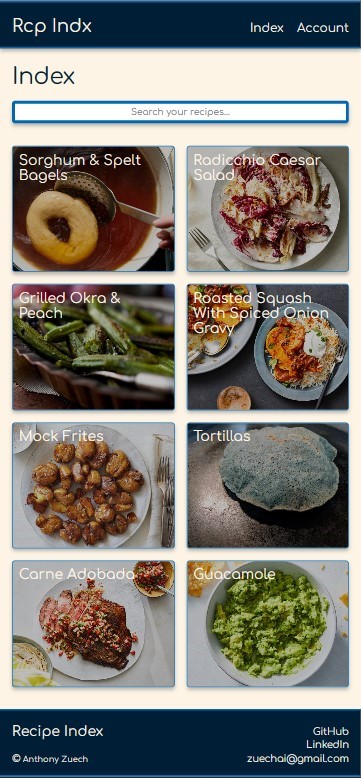 Screenshot of a user's recipe index on mobile