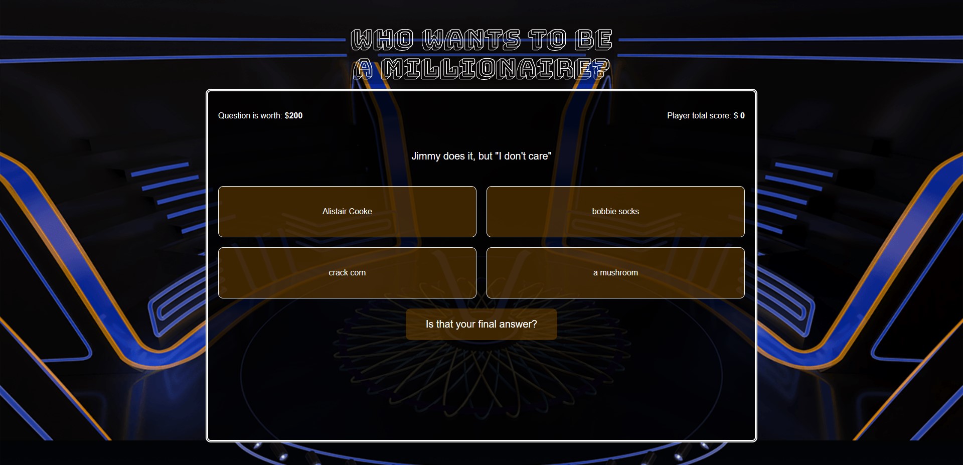 Screenshot of the initial load