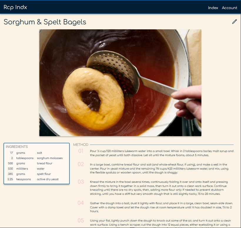 Screenshot of a recipe on desktop