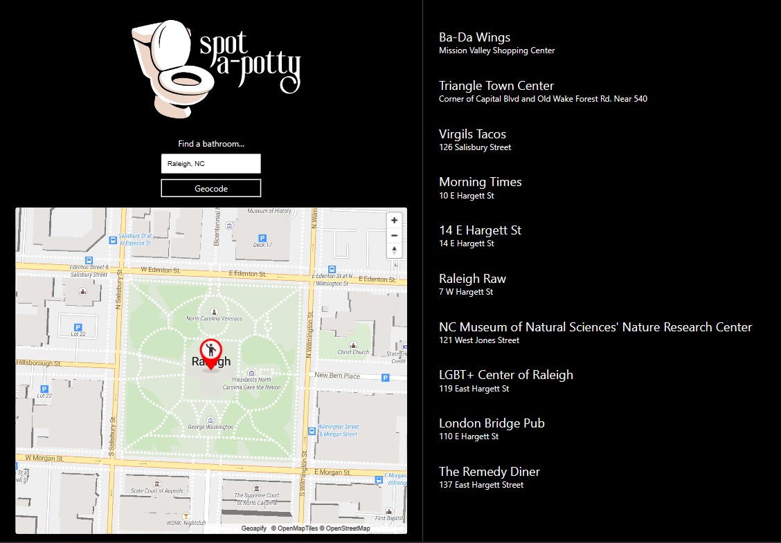 Screenshot of a Spot-a-Potty on tablet